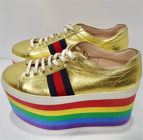 gucci black rainbow sneakers|Gucci peggy platform sneakers.